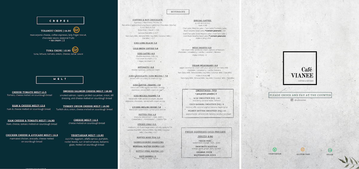 Cafe Vianee menu board
