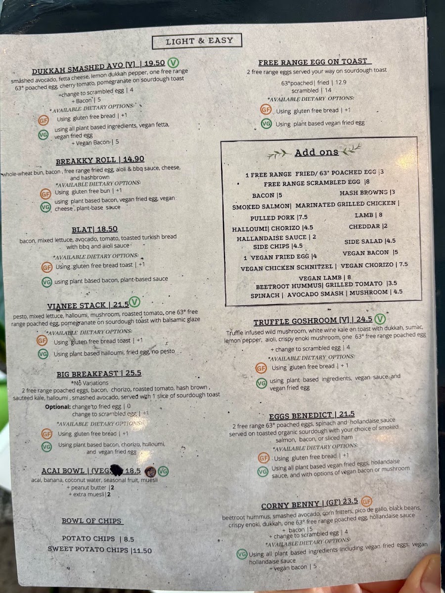 Cafe Vianee menu board