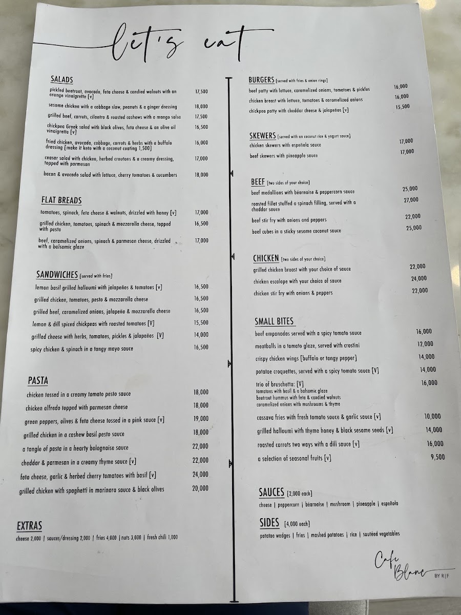 Cafe Blanc menu board