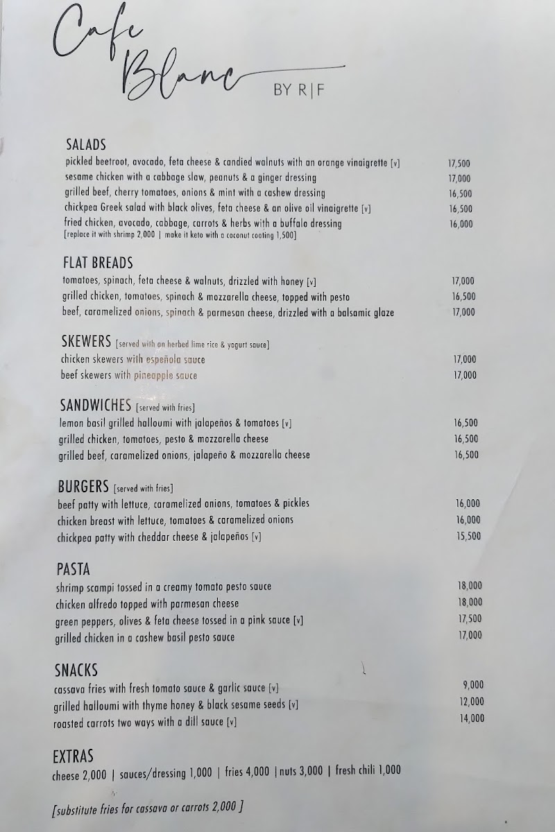 Cafe Blanc menu board