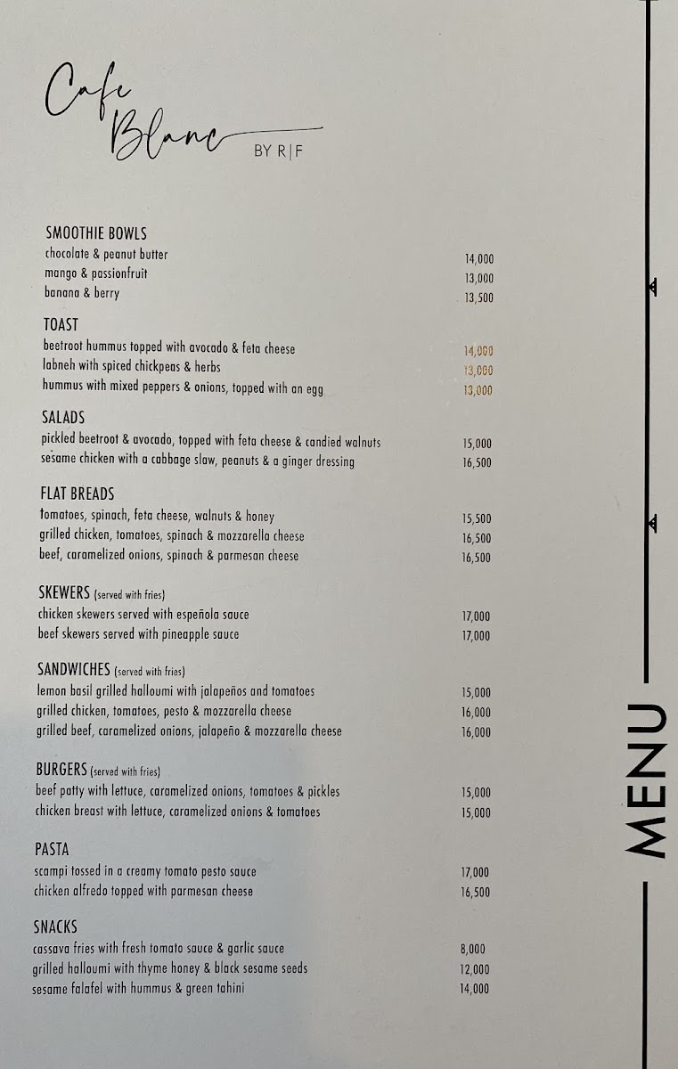 Cafe Blanc menu board