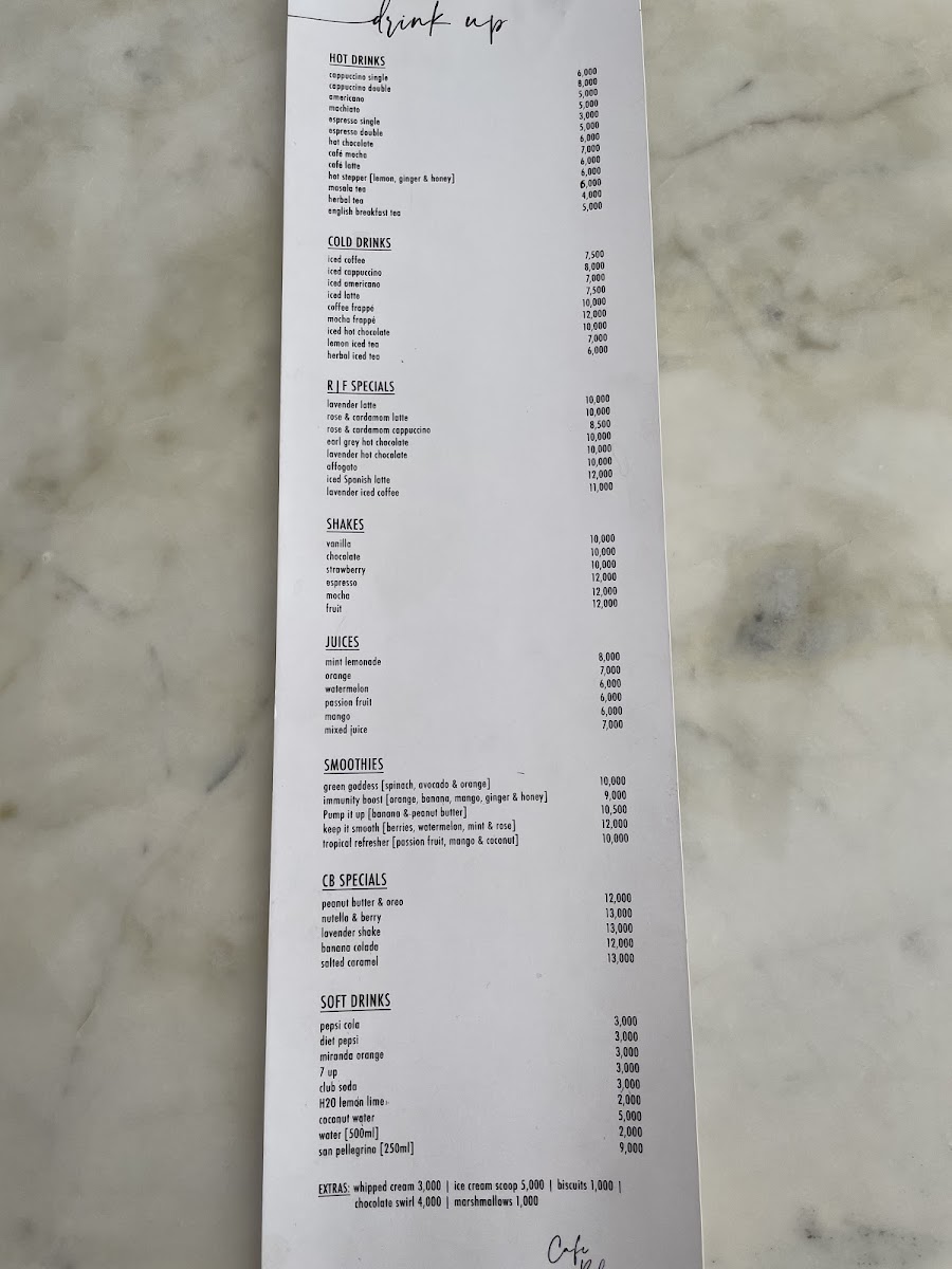Cafe Blanc menu board