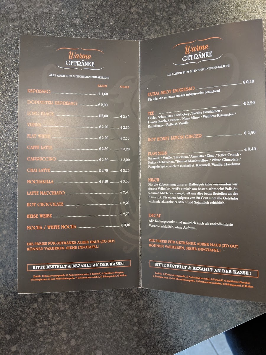 Phoenix Coffee menu board