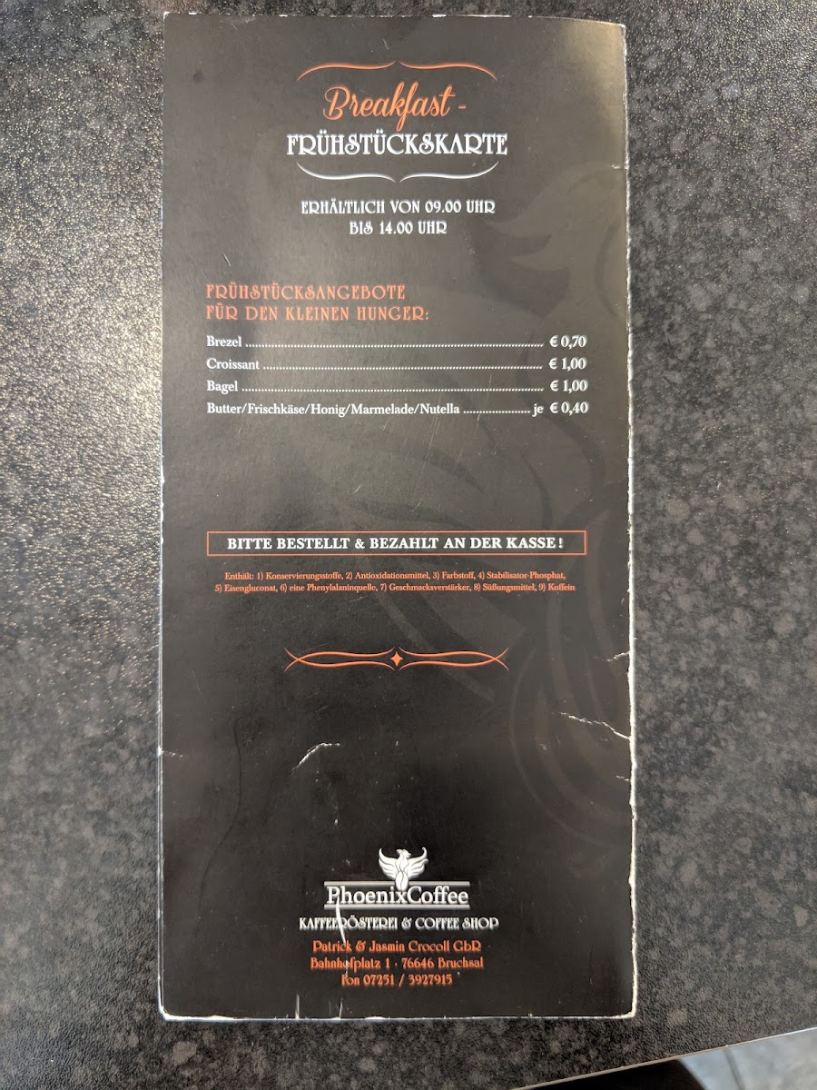 Phoenix Coffee menu board