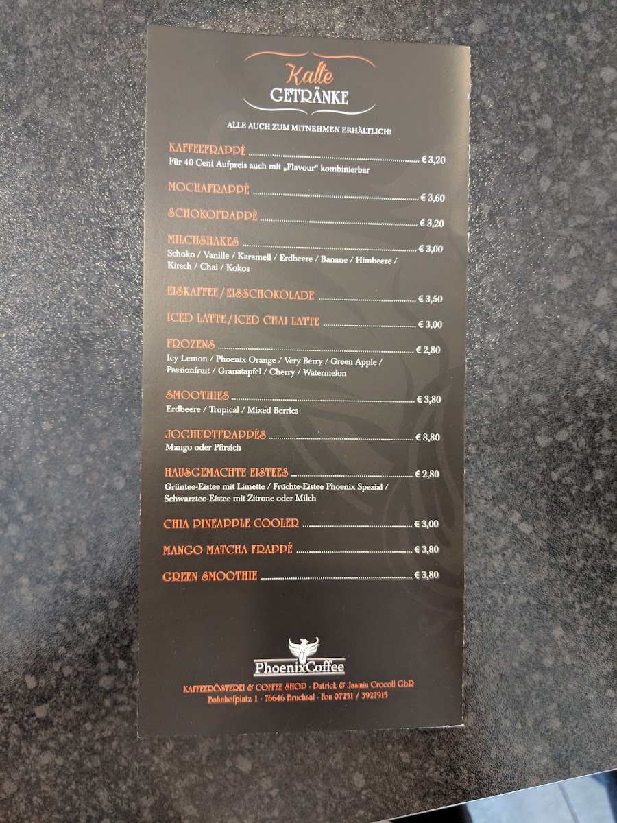 Phoenix Coffee menu board