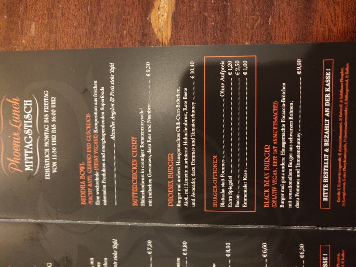Phoenix Coffee menu board