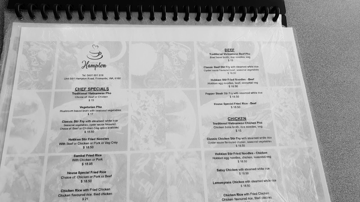 Cafe on Hampton menu board