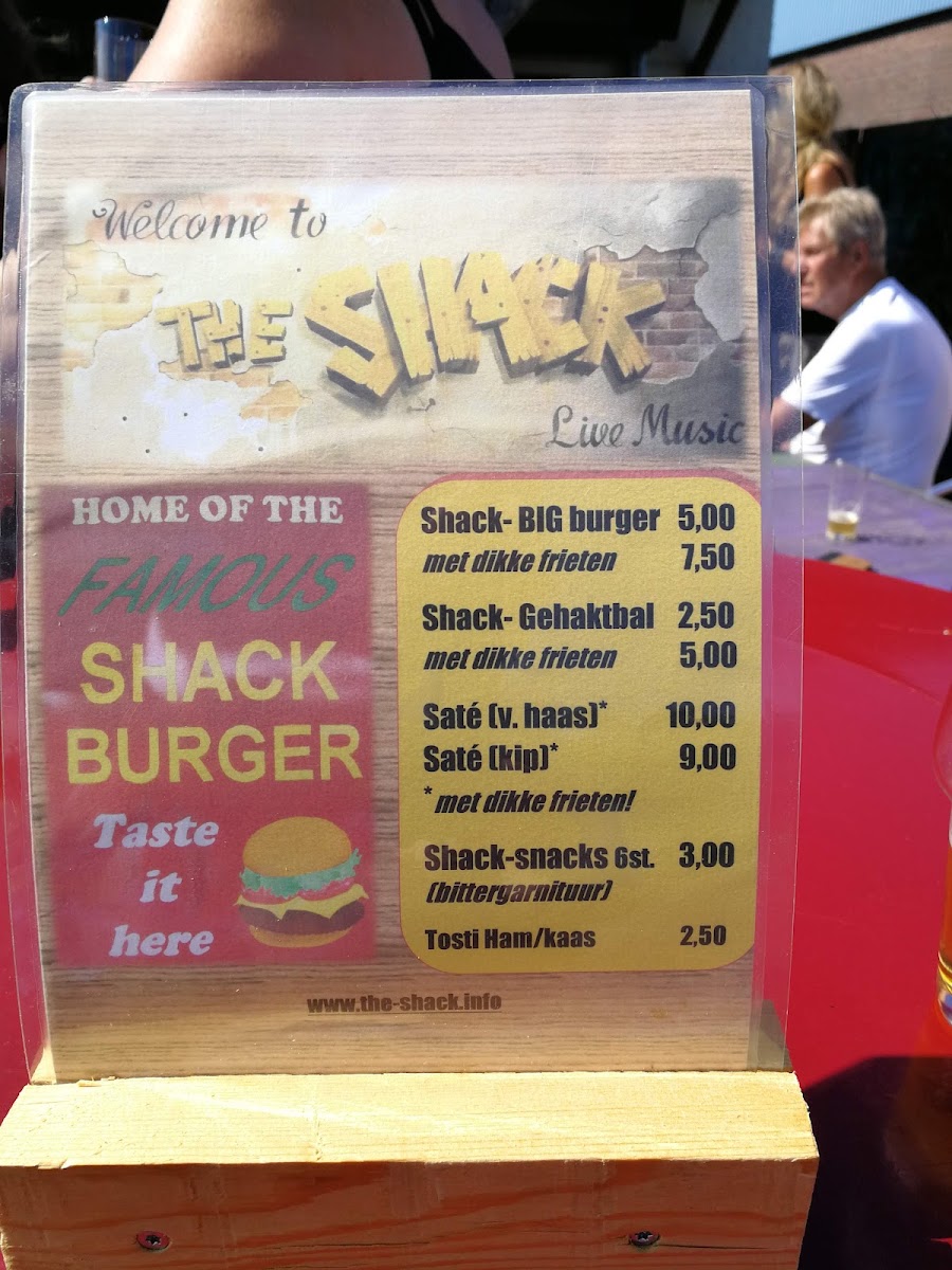 Muziek- en Eetcafé The Shack menu board