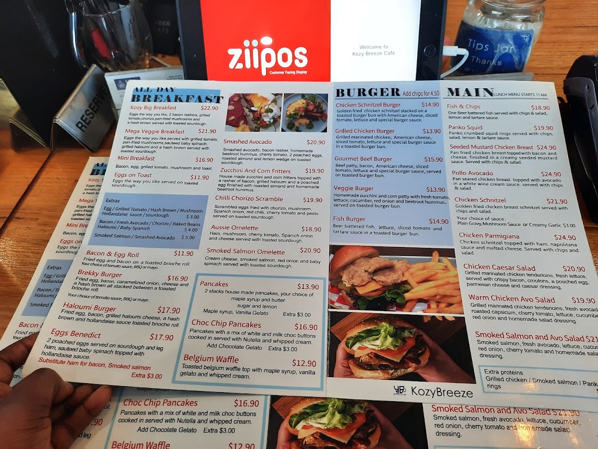 Kozy Breeze menu board