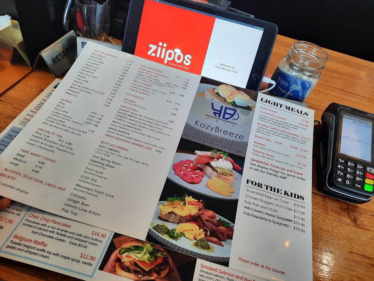 Kozy Breeze menu board