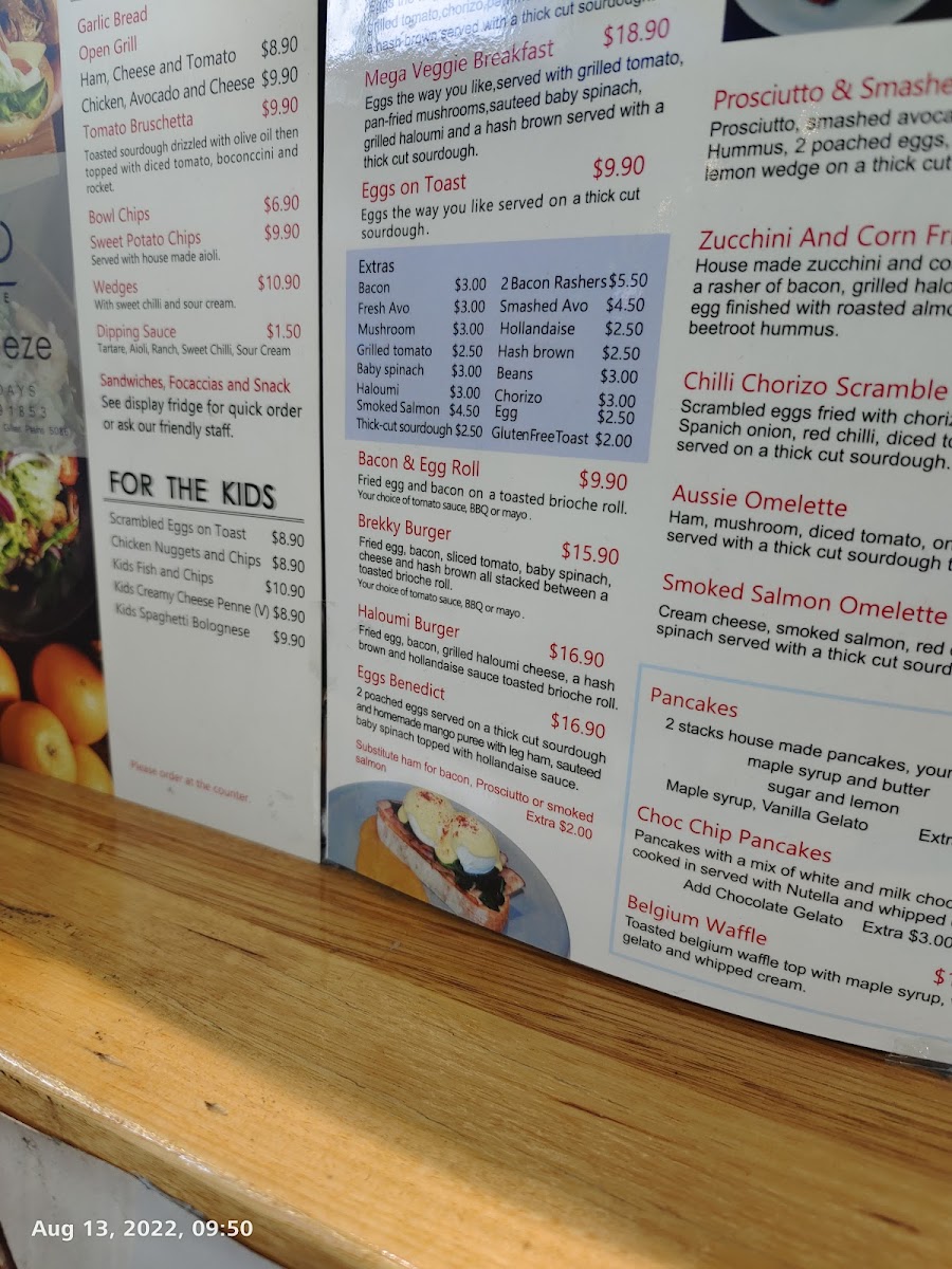 Kozy Breeze menu board