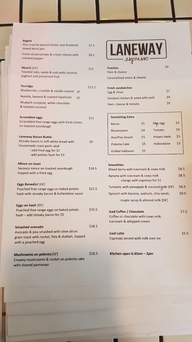Laneway Espresso menu board