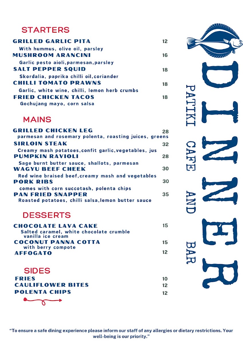 Patiki cafe and bar menu board