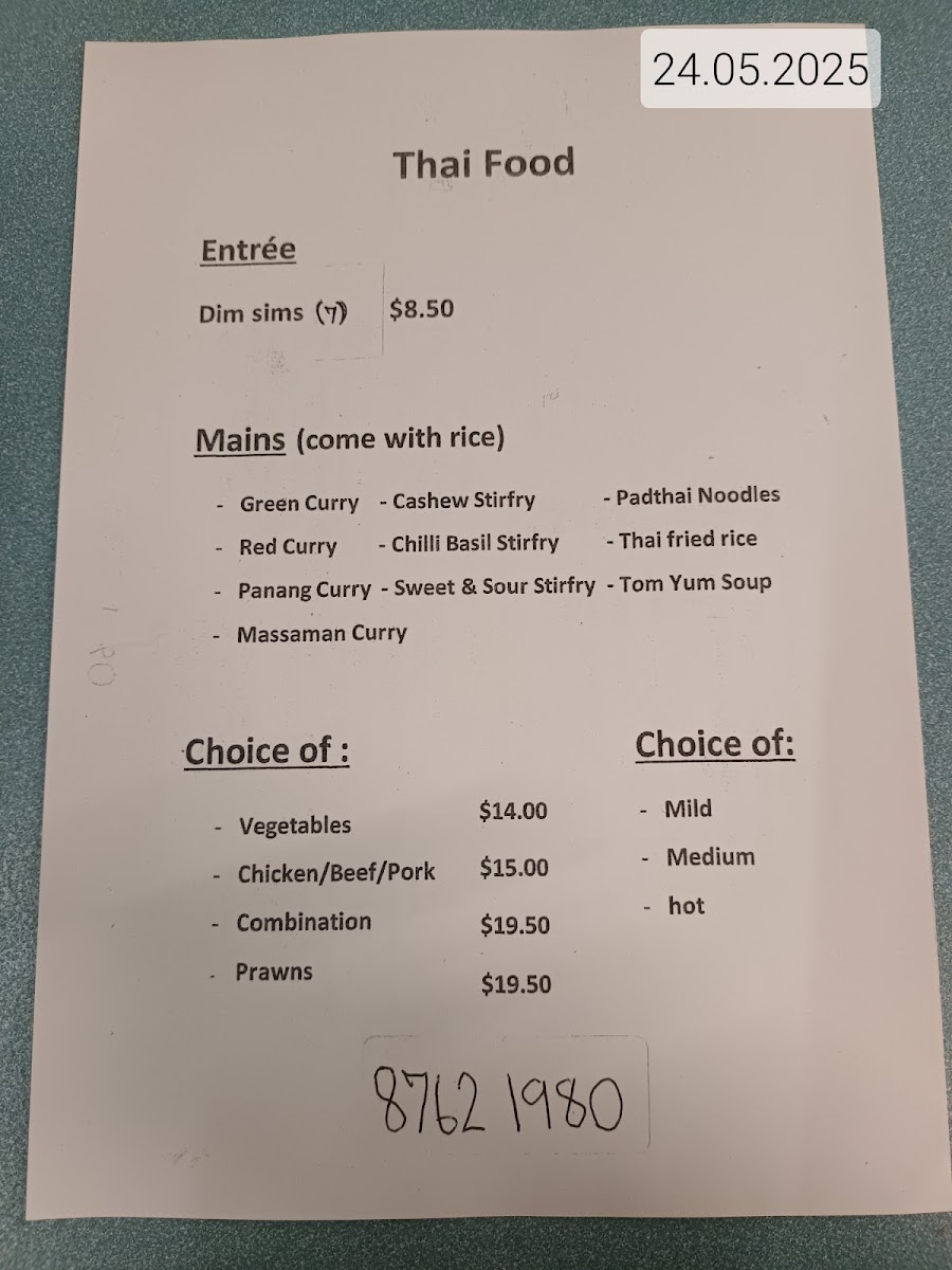 Showgrounds Cafe menu board