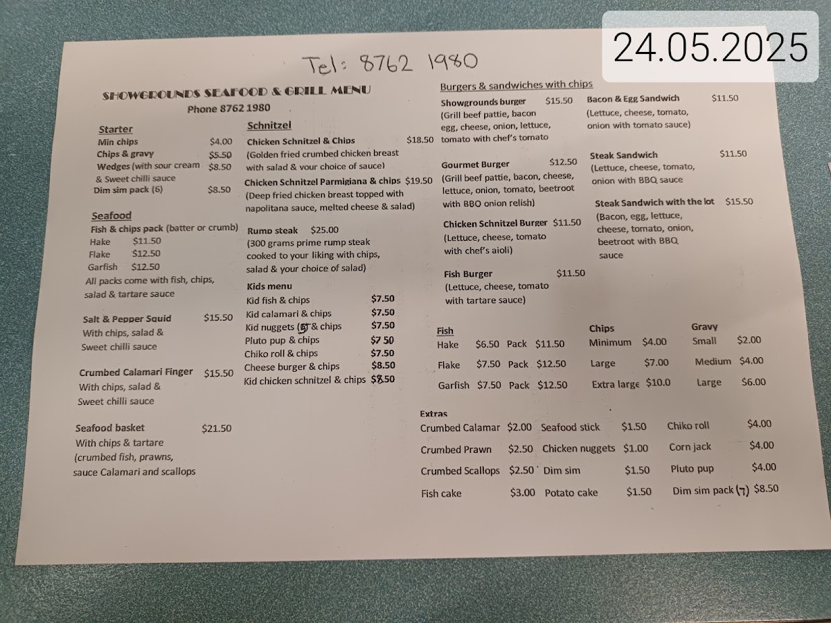 Showgrounds Cafe menu board