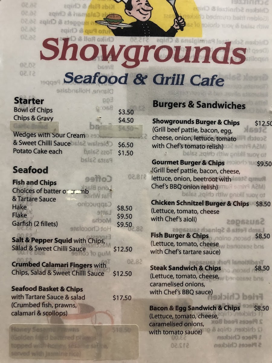Showgrounds Cafe menu board
