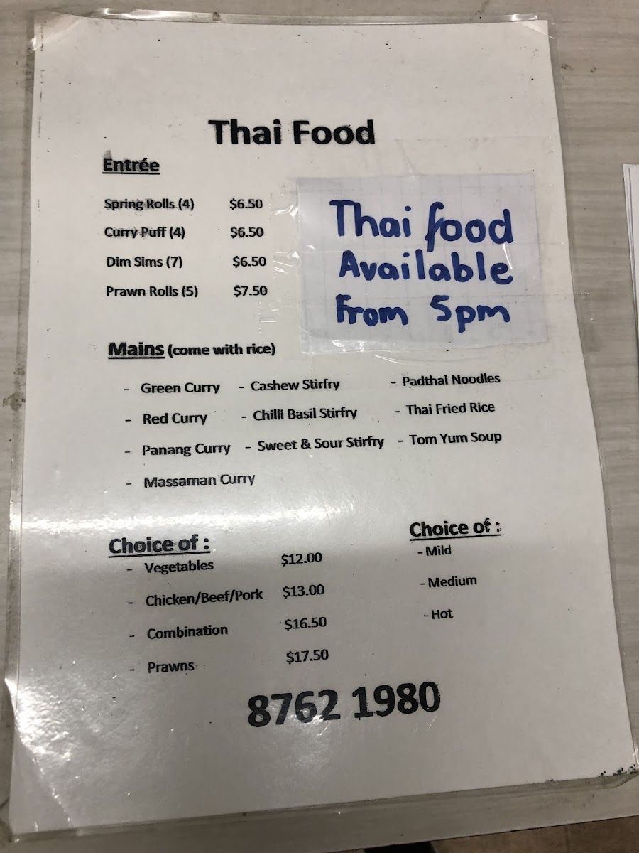 Showgrounds Cafe menu board
