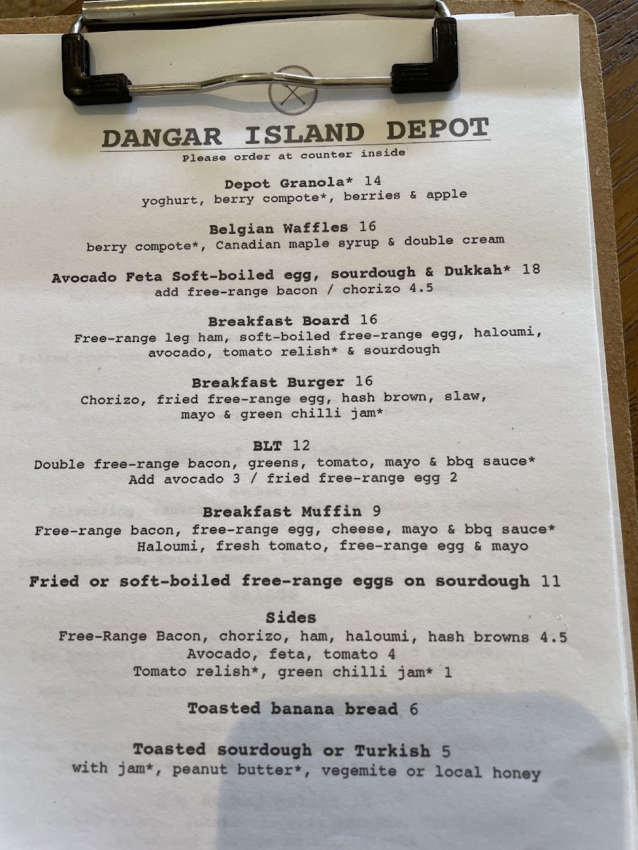 Dangar Island Depot menu board