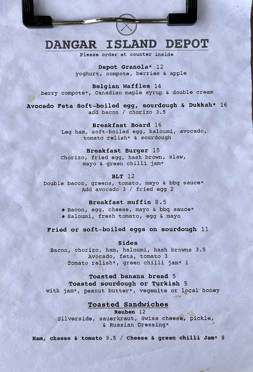 Dangar Island Depot menu board