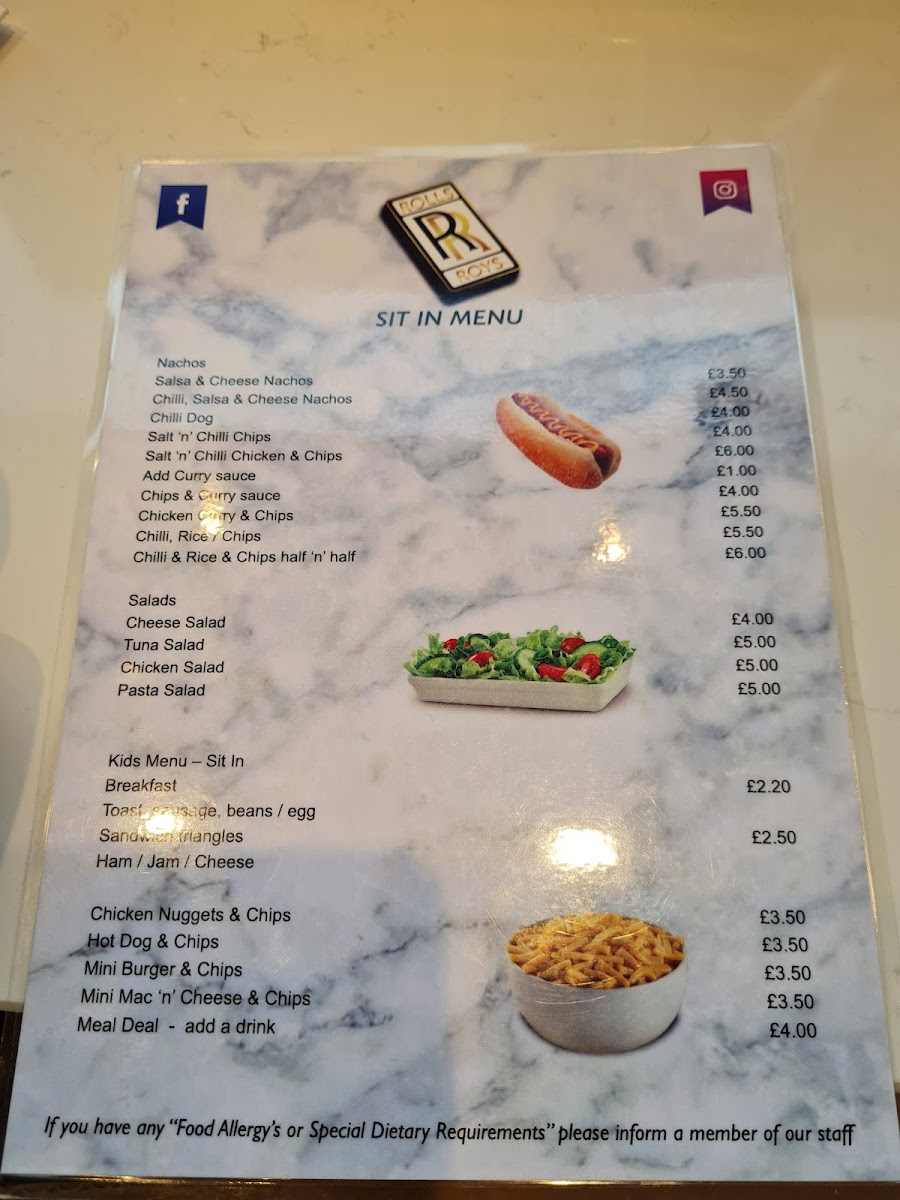 Rolls @ Roys menu board