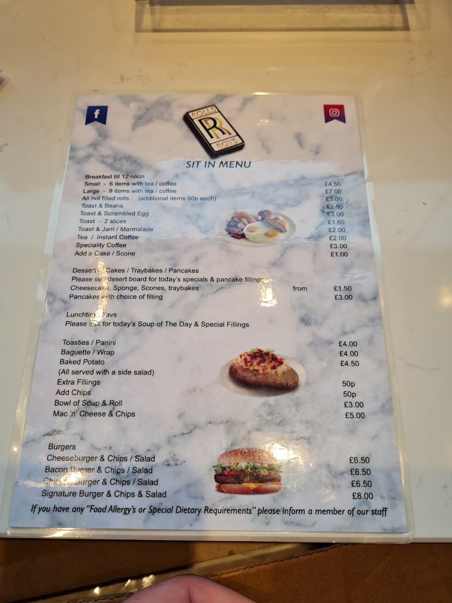 Rolls @ Roys menu board