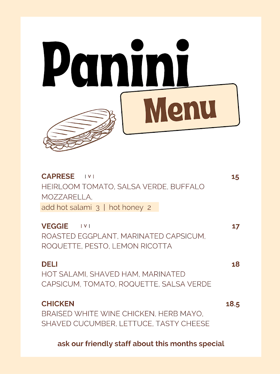 Uncles Panini & Coffee menu board