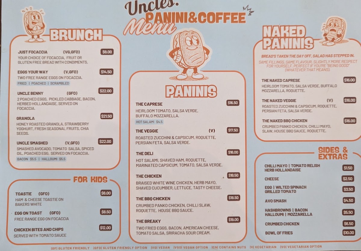 Uncles Panini & Coffee menu board