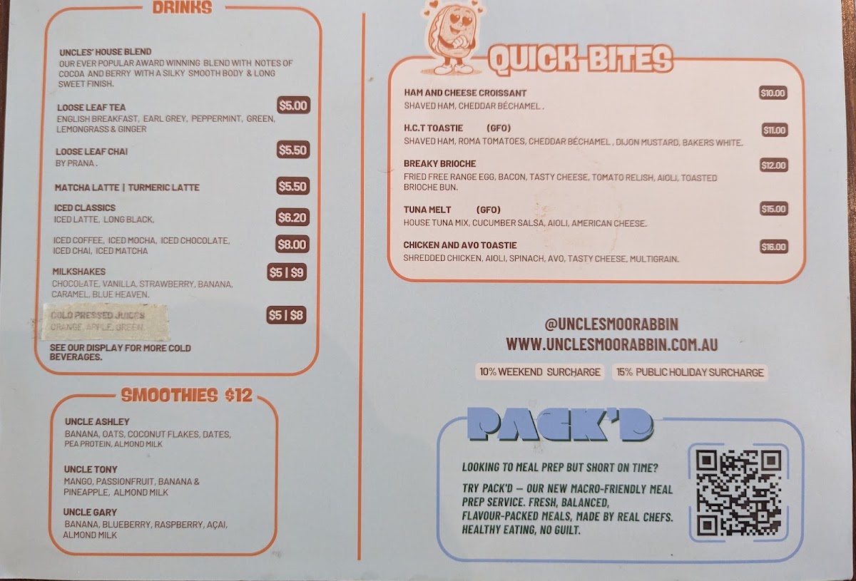 Uncles Panini & Coffee menu board