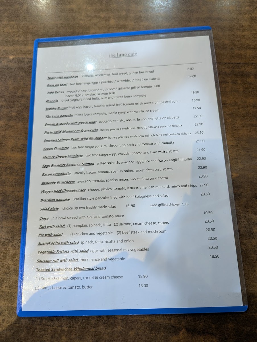The Lane Café menu board