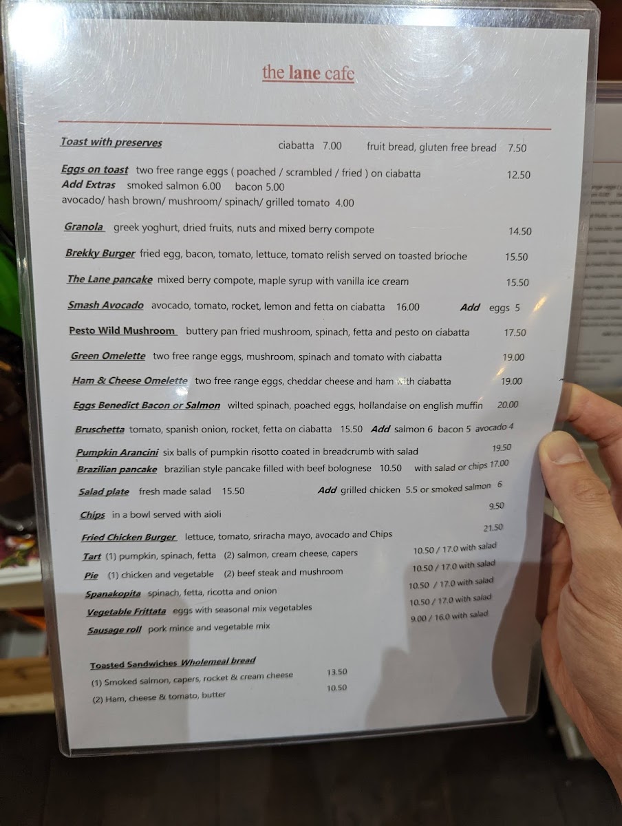 The Lane Café menu board