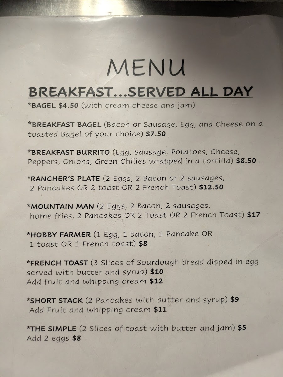 B & V Coffee Cafe menu board