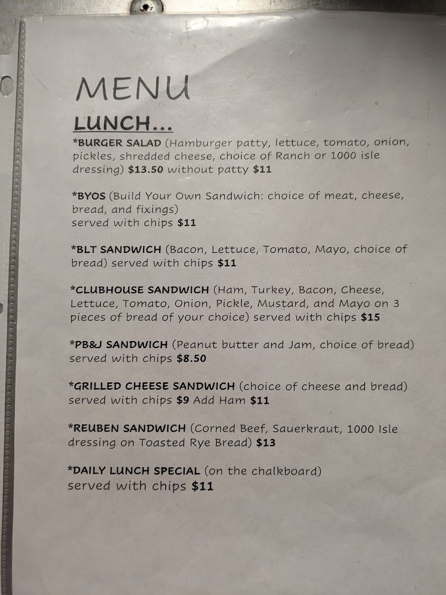 B & V Coffee Cafe menu board