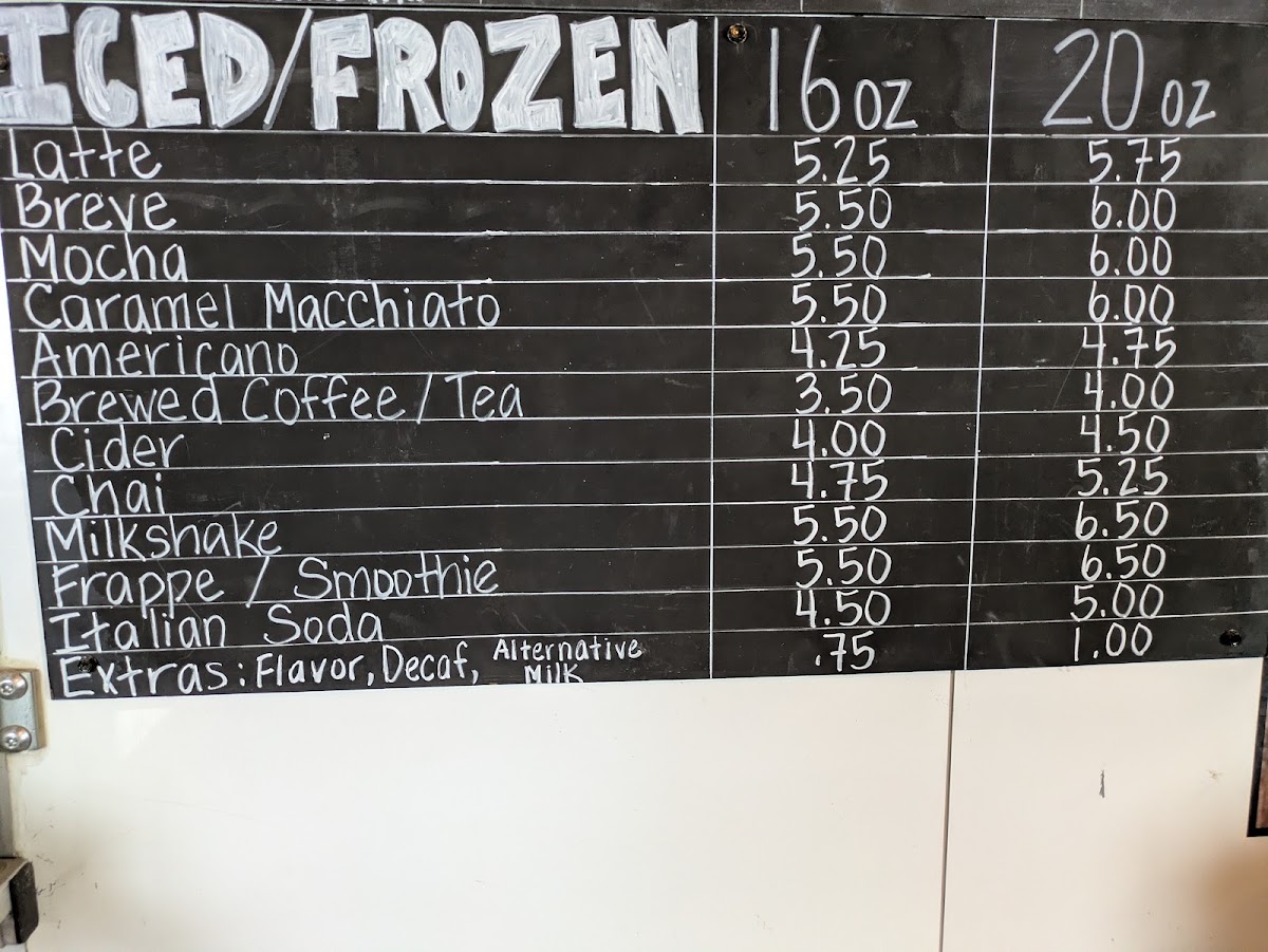 B & V Coffee Cafe menu board
