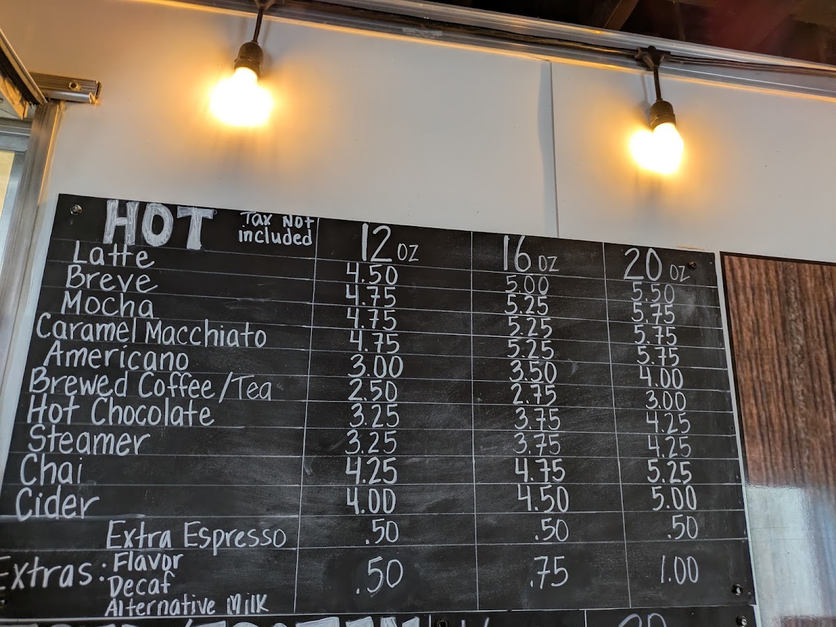 B & V Coffee Cafe menu board