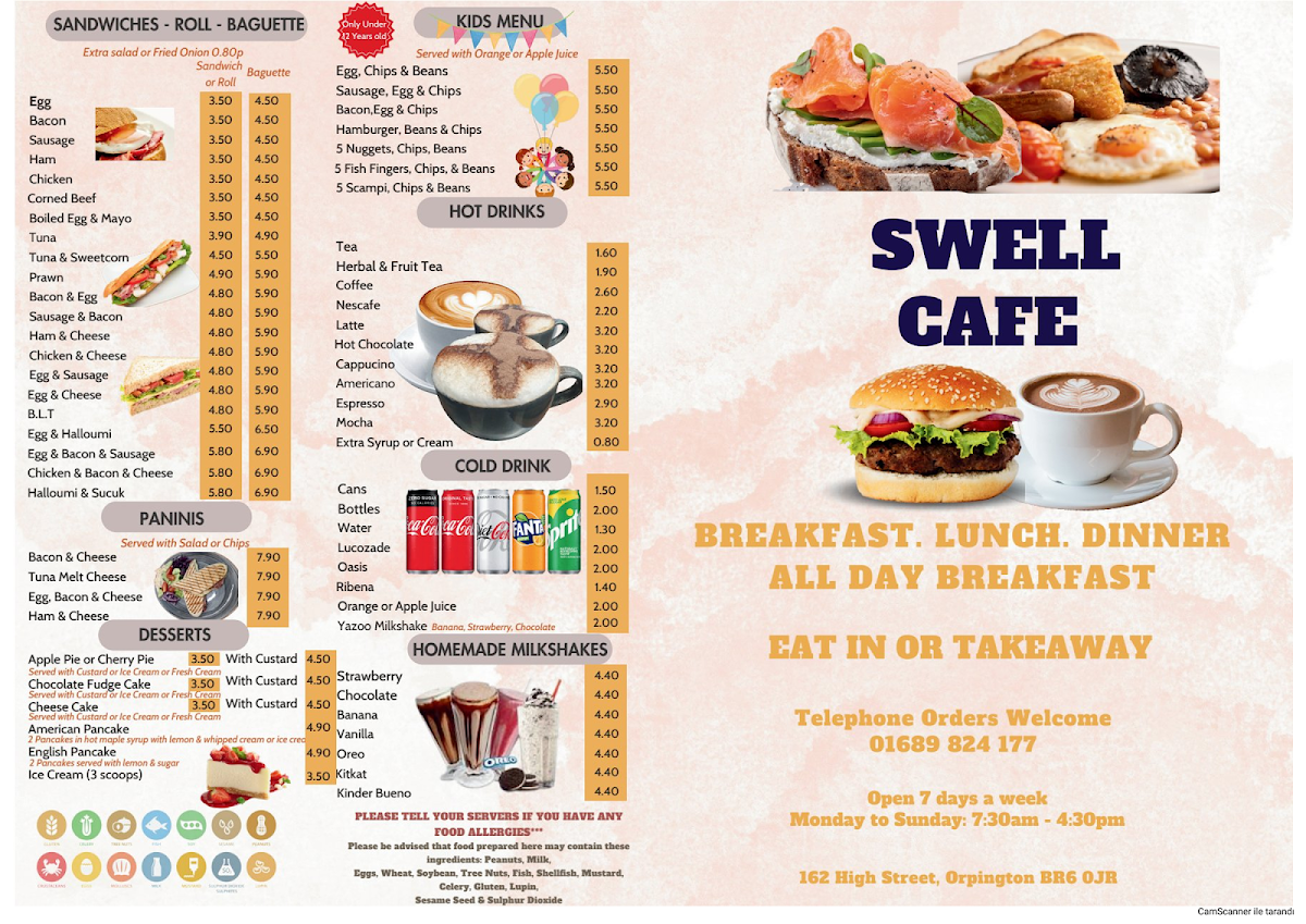 Swell Cafe menu board