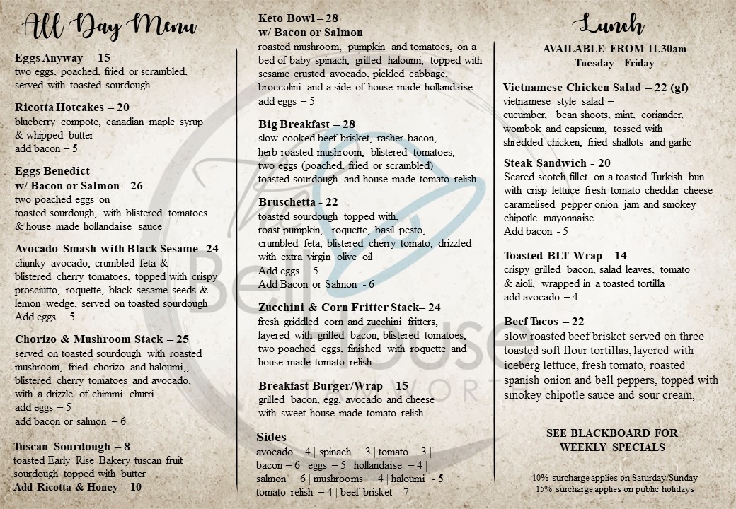 The Bell House Tamworth menu board