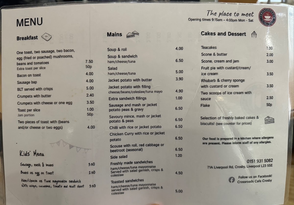 Crossroads Cafe menu board