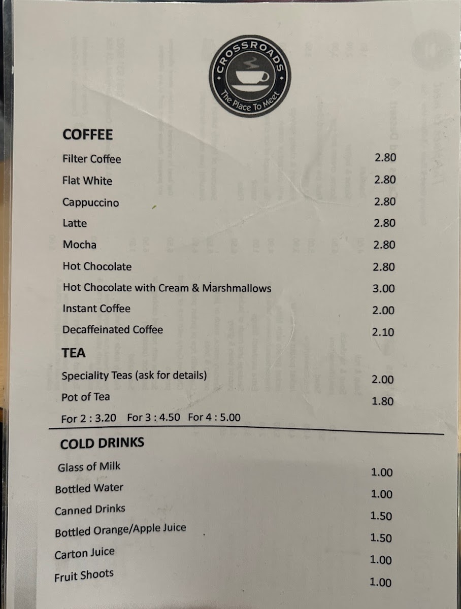 Crossroads Cafe menu board