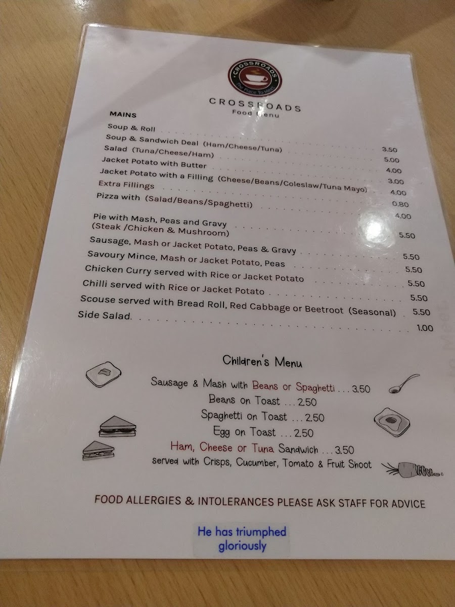 Crossroads Cafe menu board