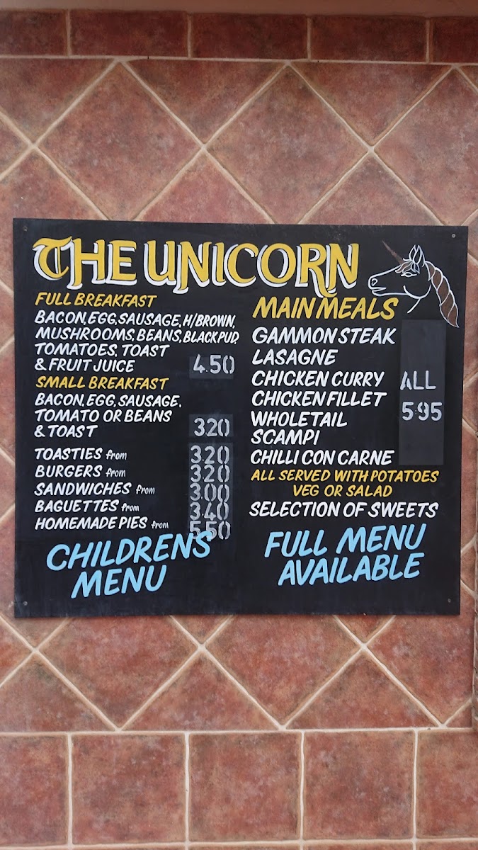 The Unicorn menu board