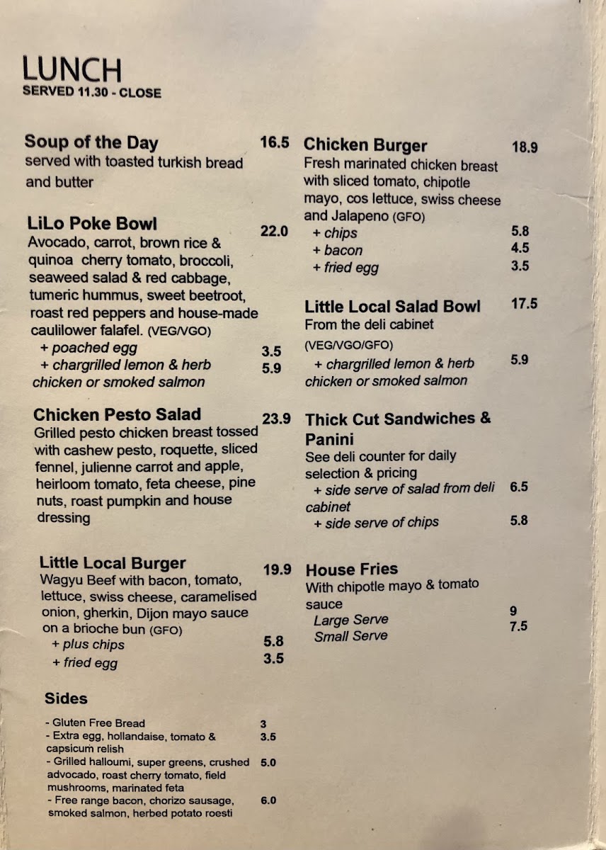 Little Local menu board