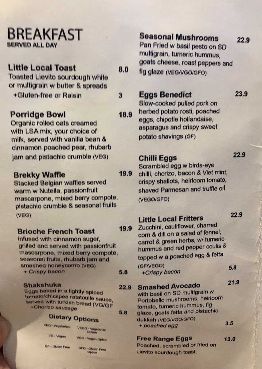 Little Local menu board