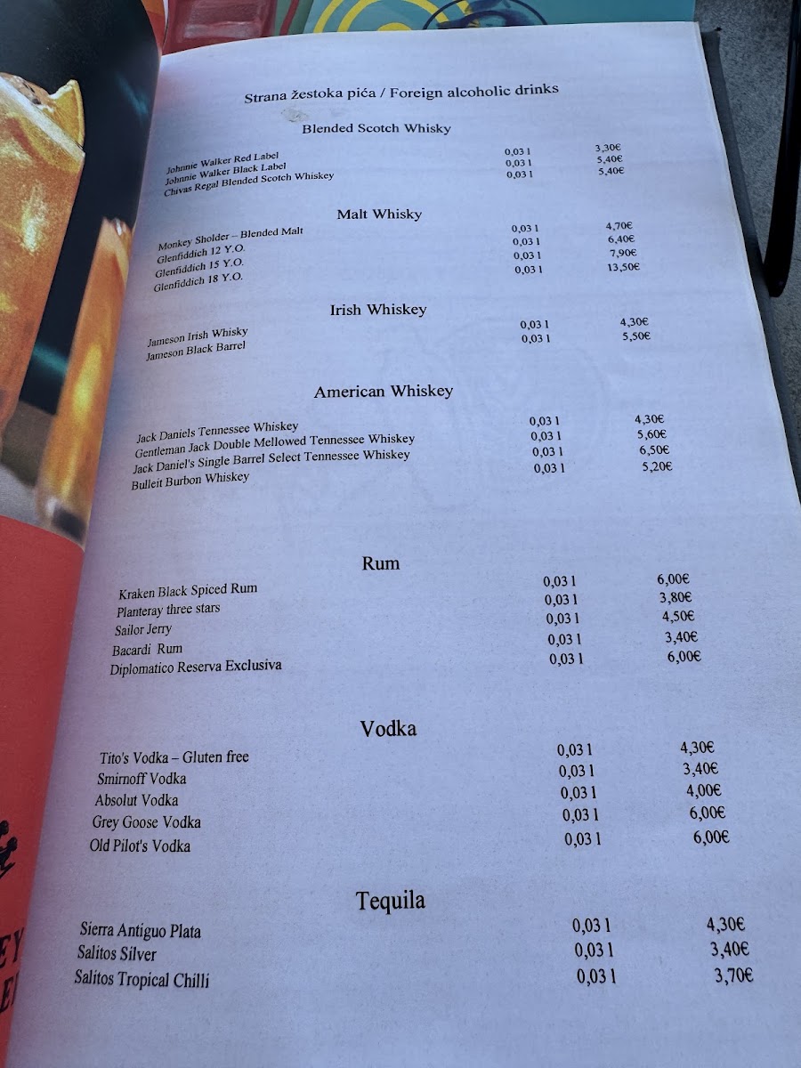 Beach bar Rišpet menu board