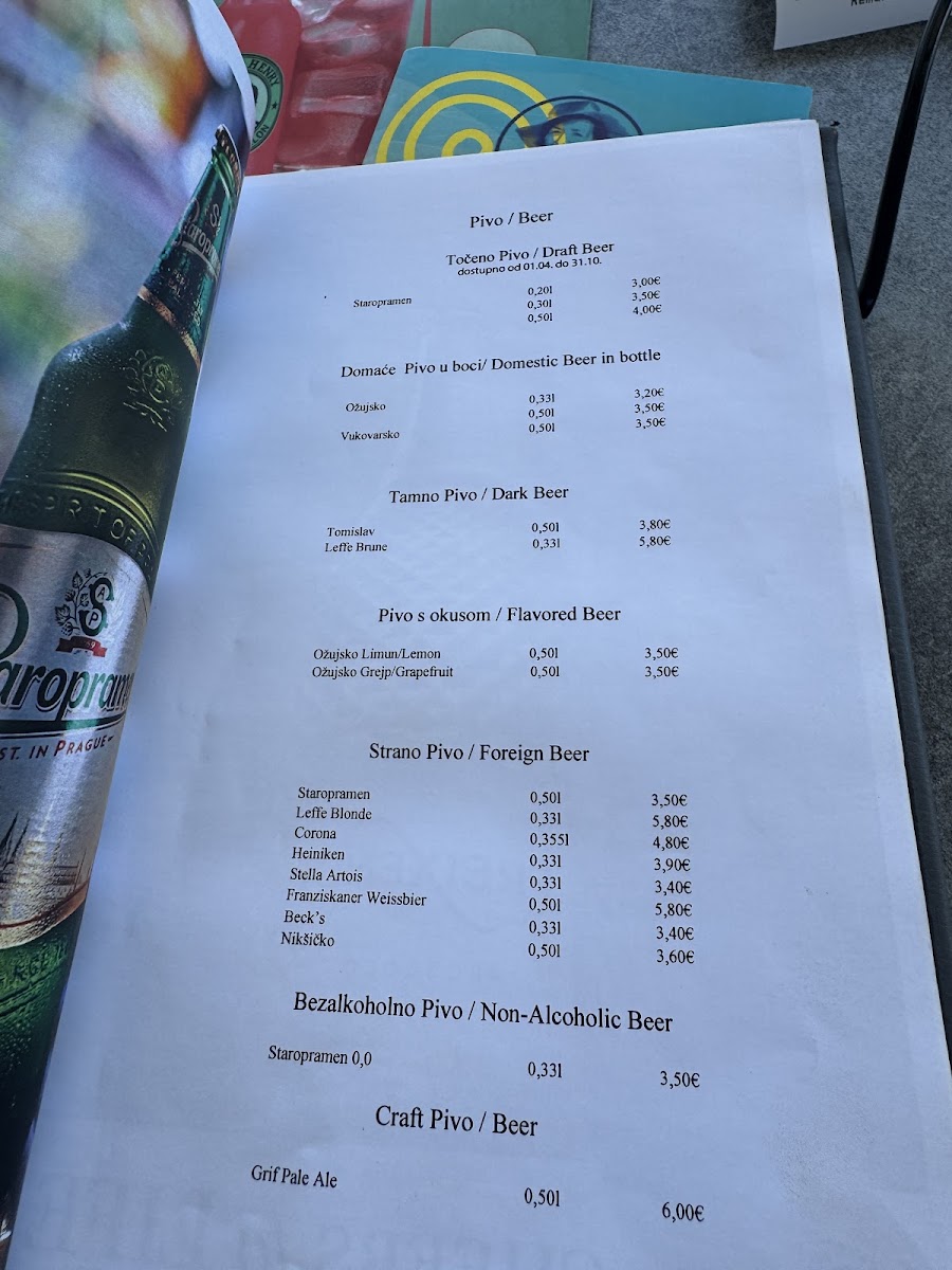 Beach bar Rišpet menu board