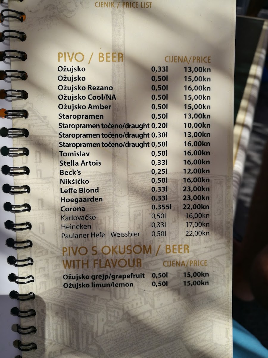 Beach bar Rišpet menu board