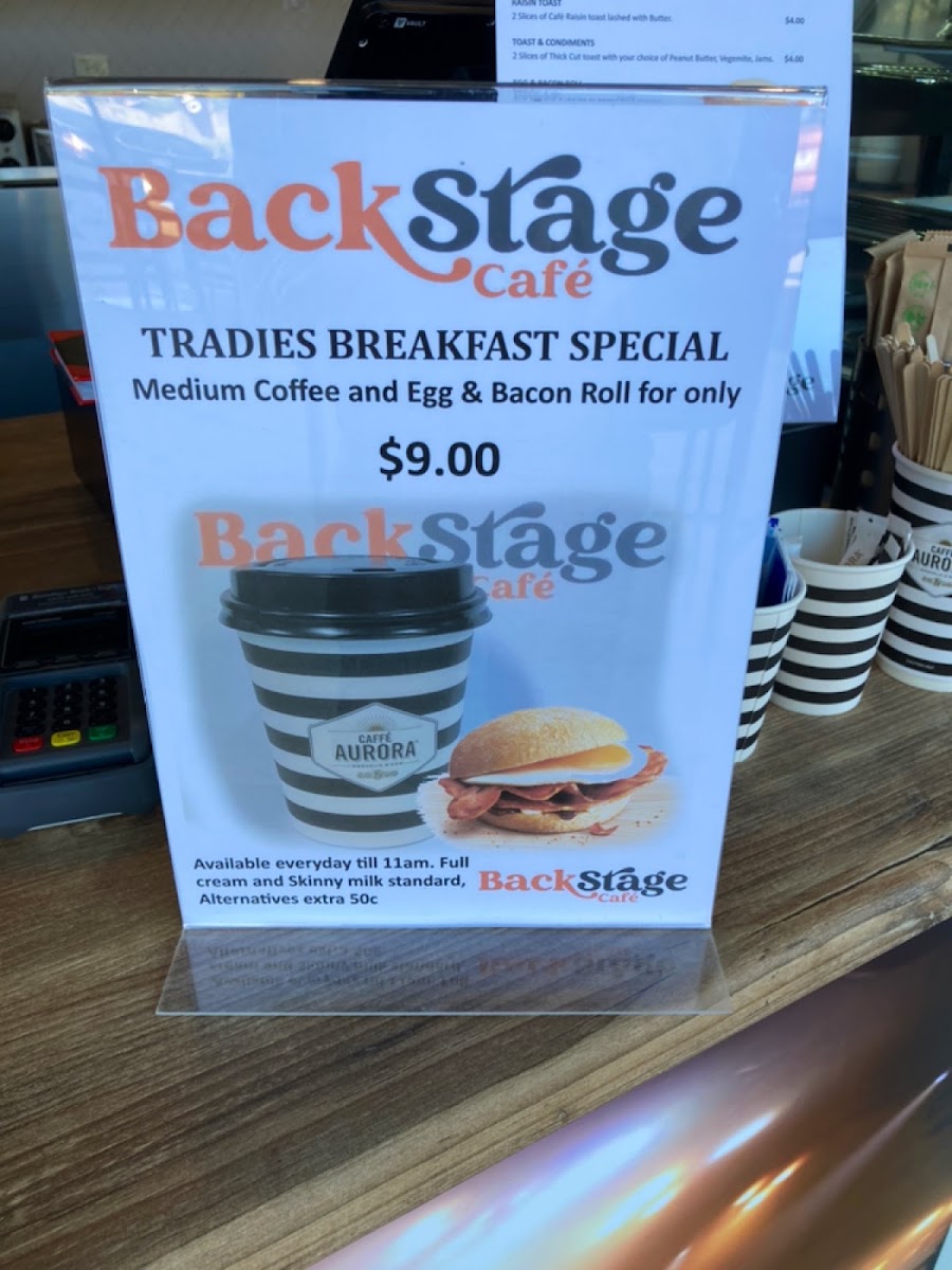 Backstage Cafe Lynbrook menu board