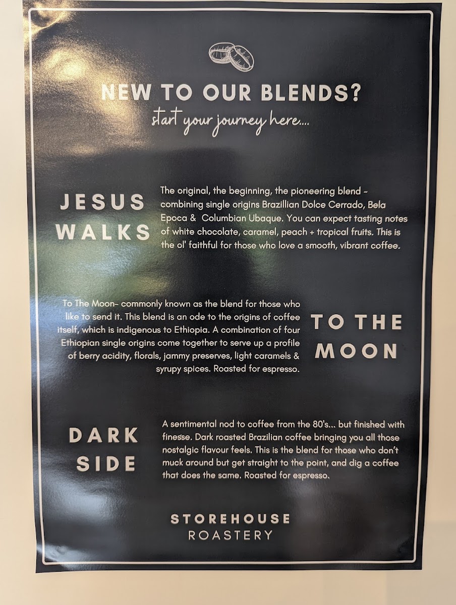 Storehouse Roastery OLINDA menu board