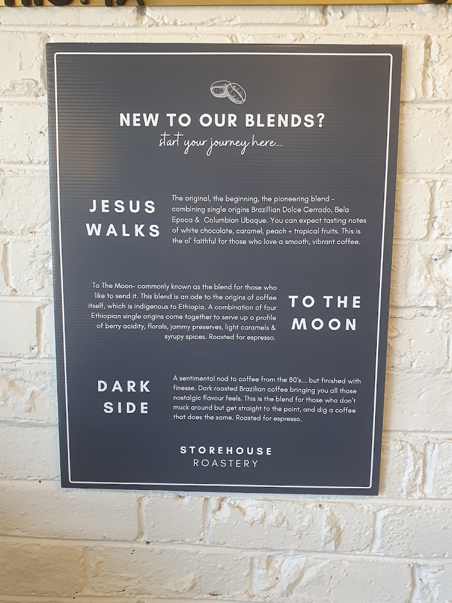 Storehouse Roastery OLINDA menu board