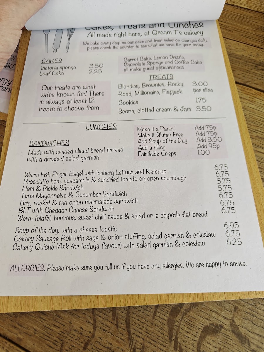 Qream T's Cakery by Turner and Co menu board