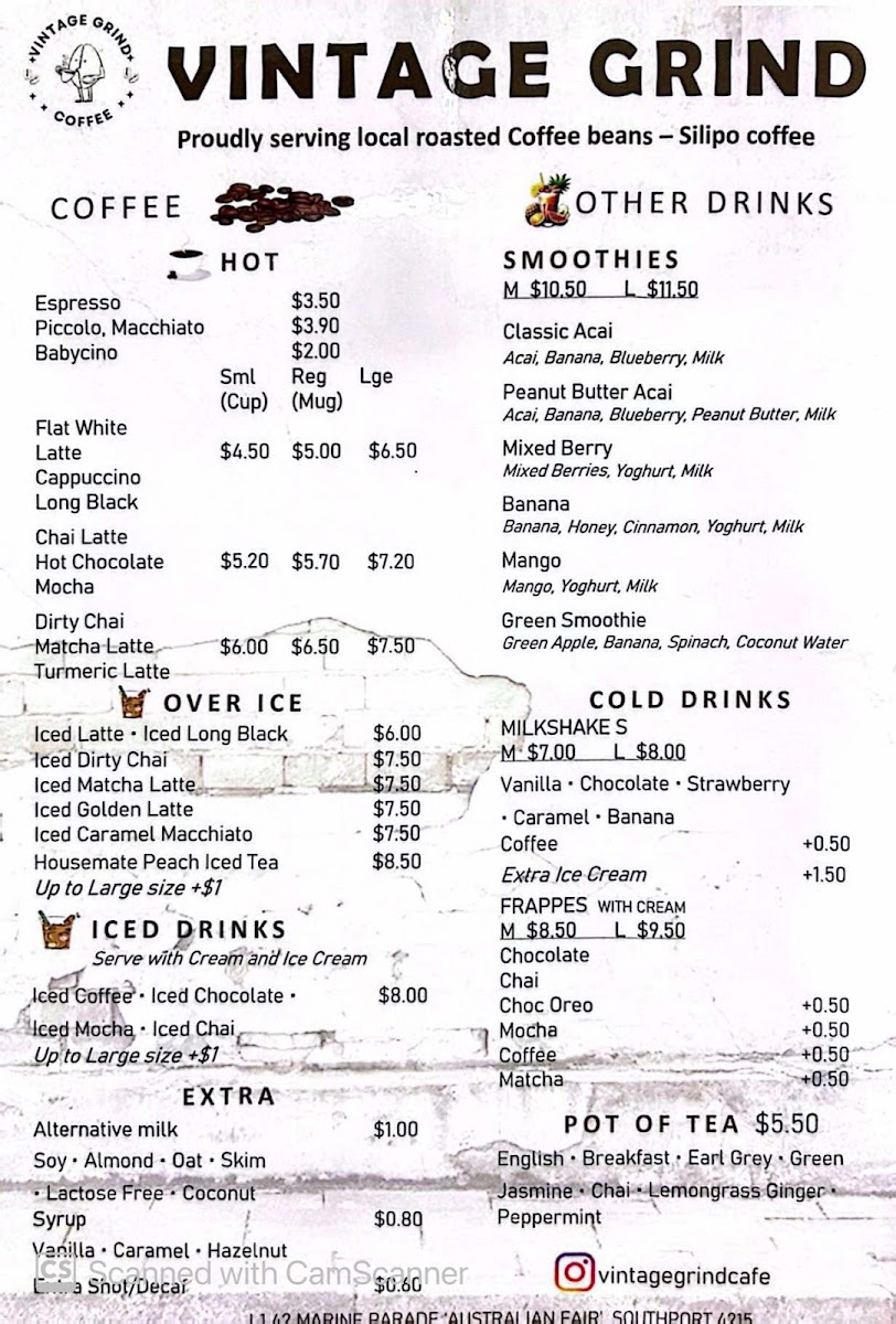 Vintage Grind menu board